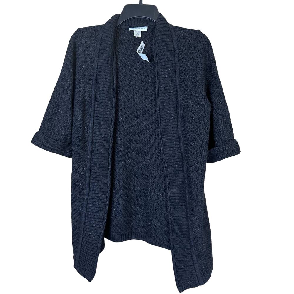 Christopher & Banks Women's Black Silver 3/4 Sleeve Cardigan‎ - Size Small